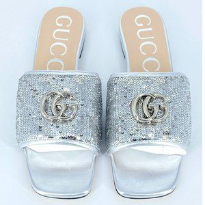 🚫SOLD🚫Brand New Authentic Women's Silver Gucci Marmont Sequin Sandals Size 39